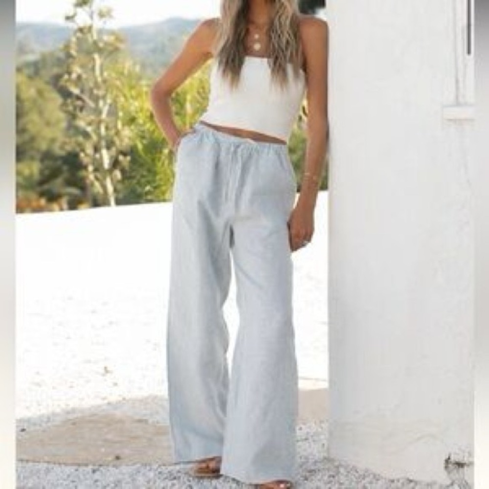 Solai Light Blue Stripe Women's Wide-Leg Pants